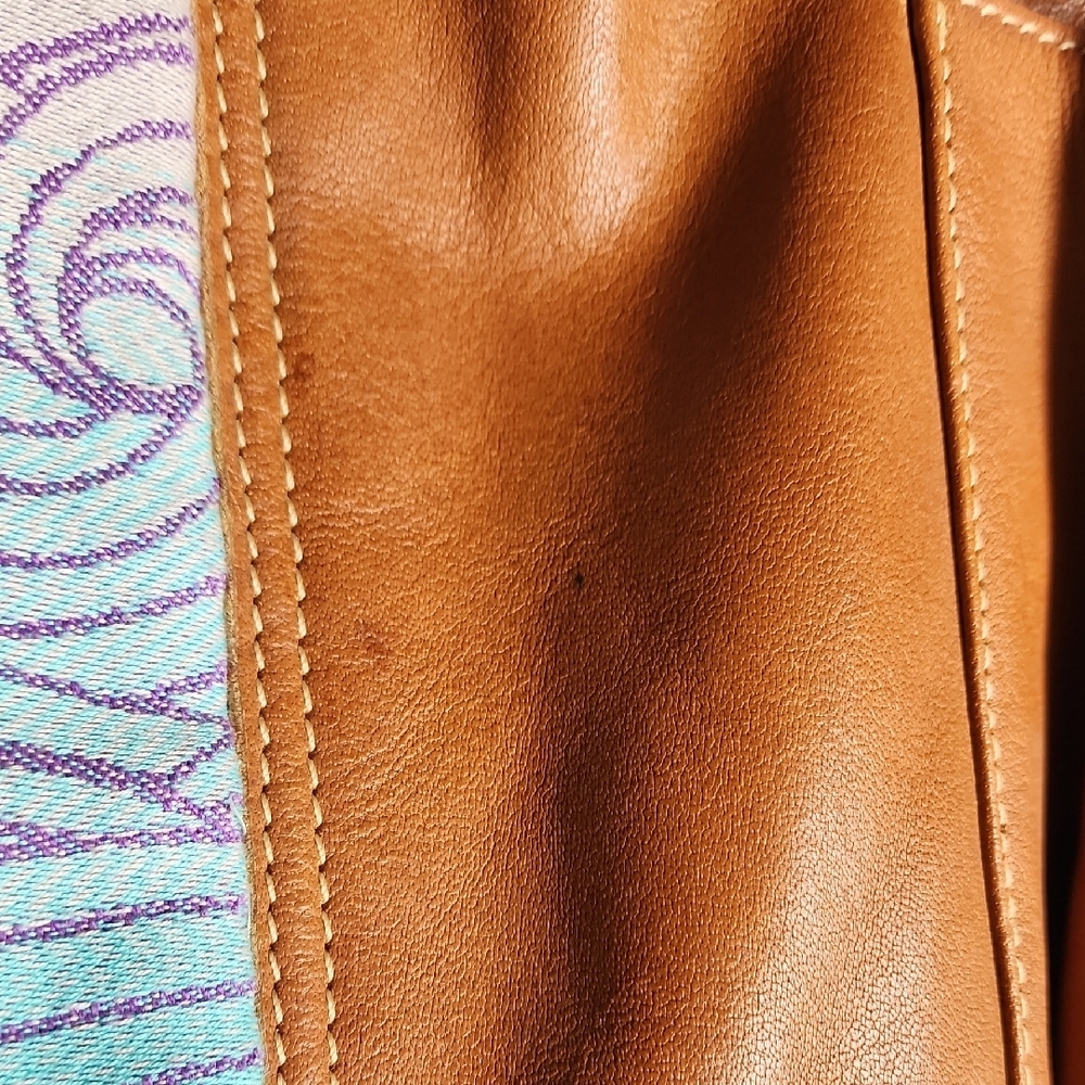 Women’s Tan Leather Tote Bag with Multicolor Panel - Picture 9 of 9